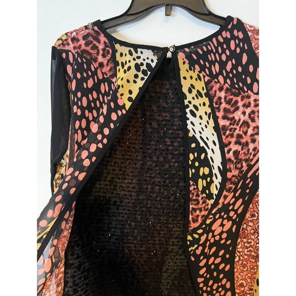 Nominal Blouse Womens 14 Geometric Animal Print Sheer Lace Back Gems Flowy - Picture 8 of 12